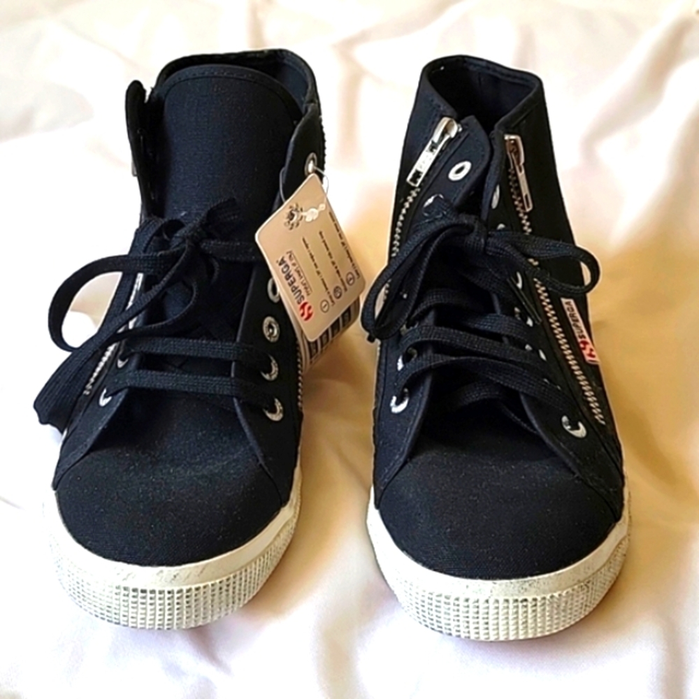 NWT SUPERGA Classic Canvas Black & White Hightop Casual Sneakers Shoes Unisex